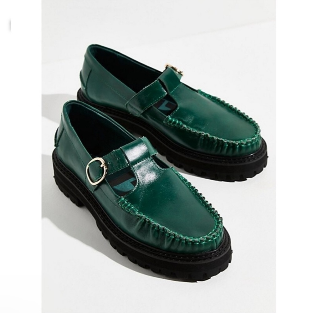 NEW Free People MUTMA Mutma Hadley Lugged Oxfords Buckle Green size 39/9